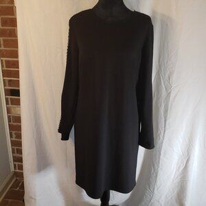 Julia Jordan Black Sheath Dress w/Peek-a-boo Netting w/Pearls Sleeves Size 6